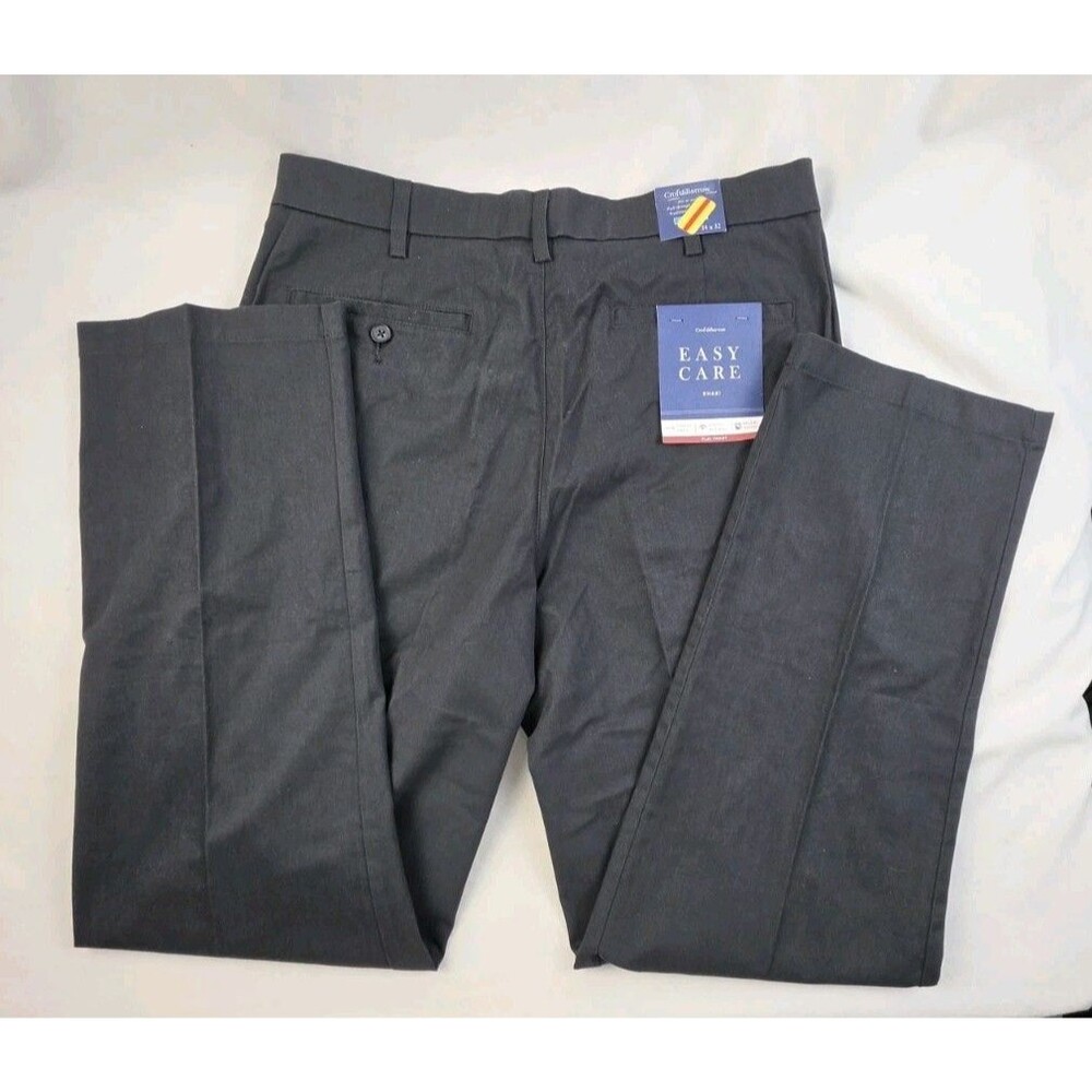 Charcoal Grey Flat Front Easy Care Khakis Pants
